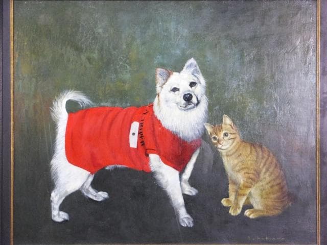 Ichikawa（市川）　直筆サイン『チャコとミニ』油彩 15号 0310O