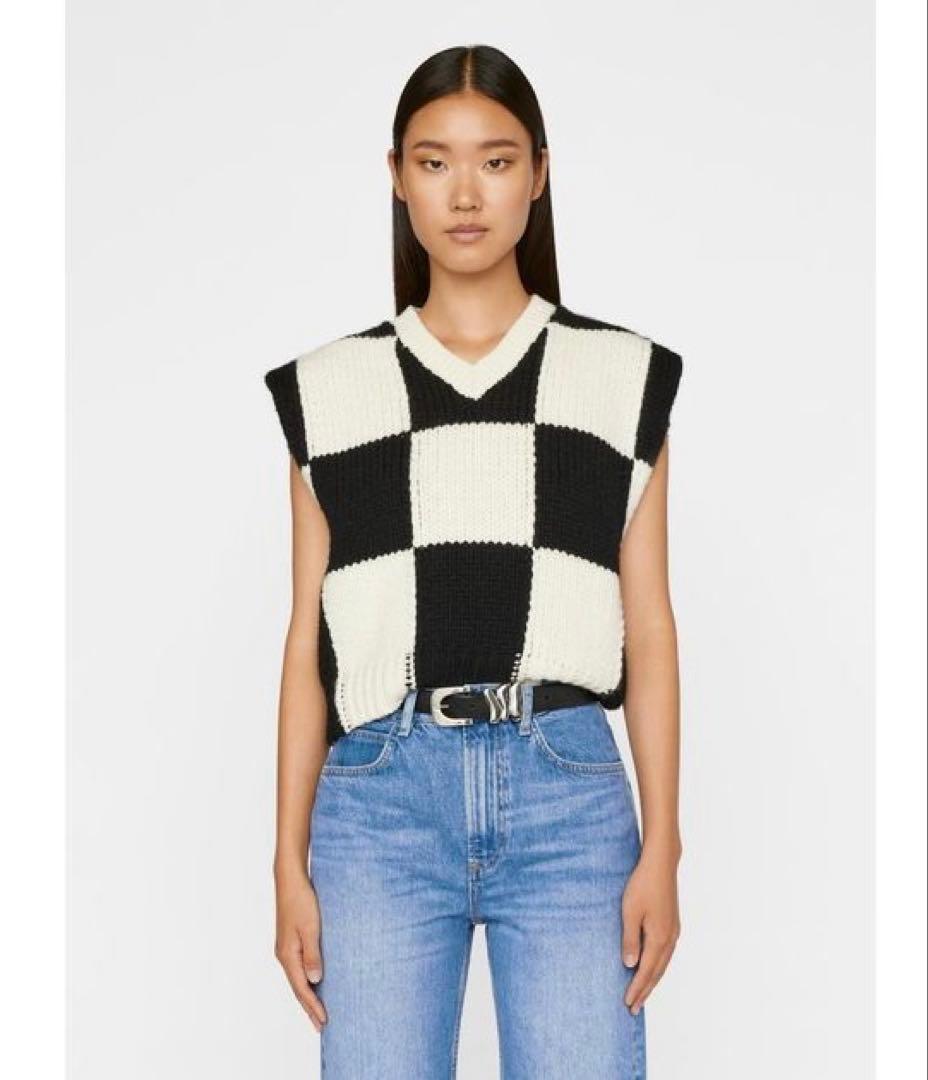 FRAME DENIM 定価6万 市松 チェック ニ　ット ベスト S