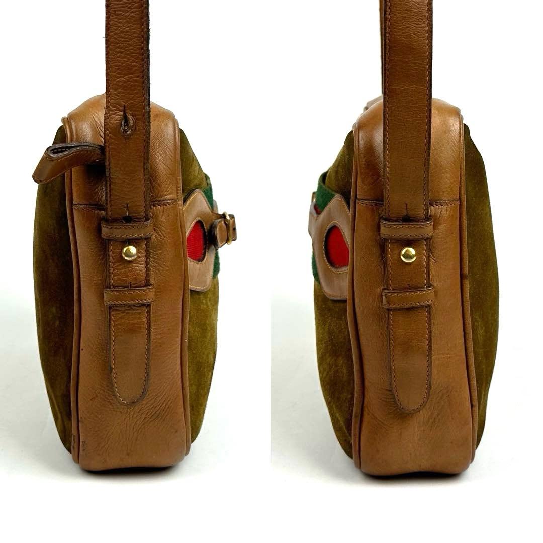 【美品】グッチ　ショルダーバッグ　シェリーライン　スエード　レザー　ブラウン