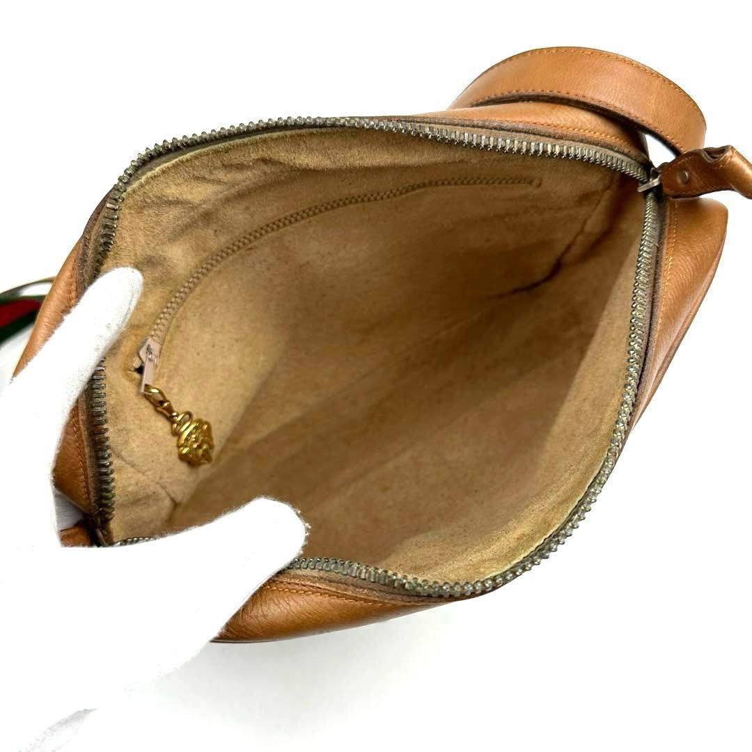 【美品】グッチ　ショルダーバッグ　シェリーライン　スエード　レザー　ブラウン