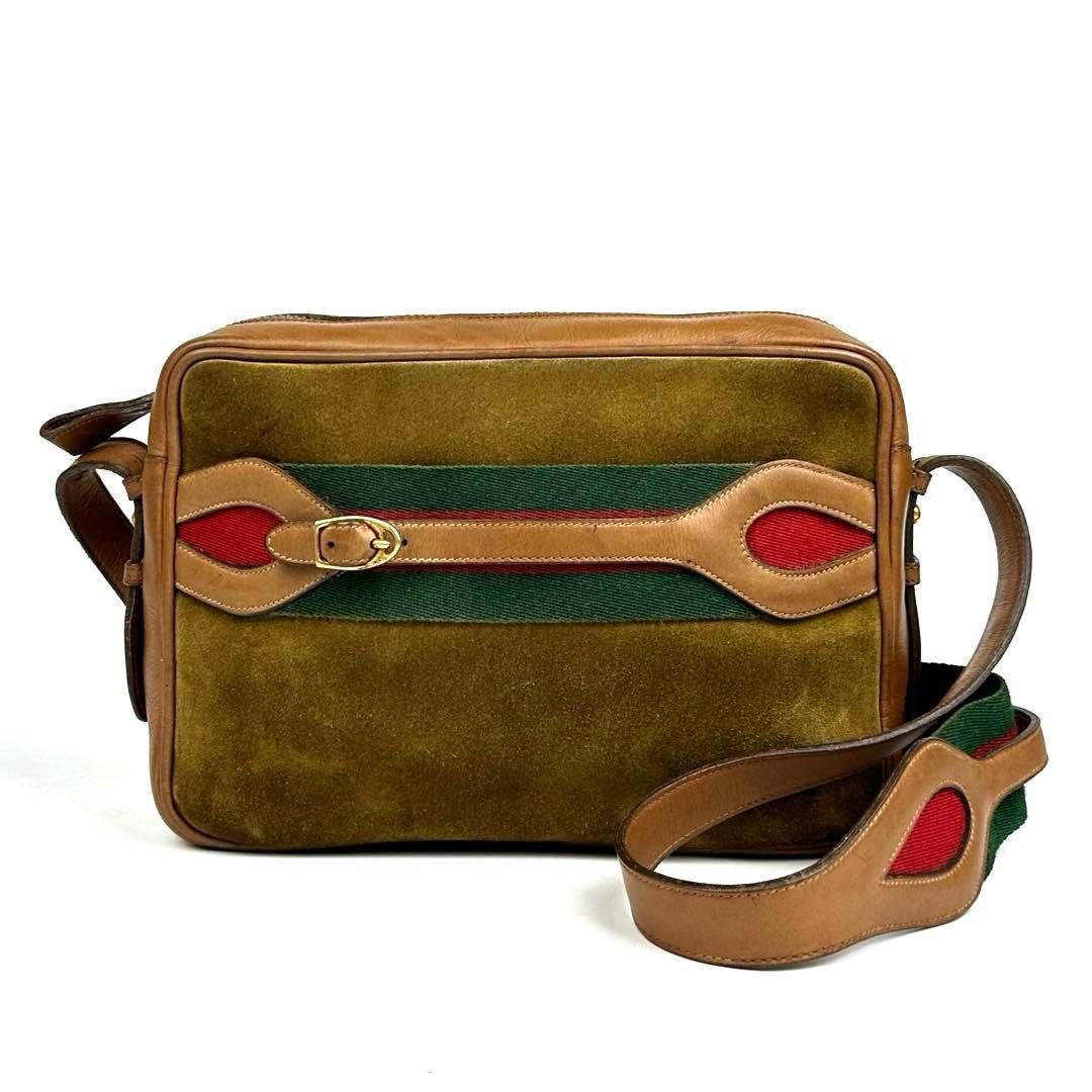 【美品】グッチ　ショルダーバッグ　シェリーライン　スエード　レザー　ブラウン