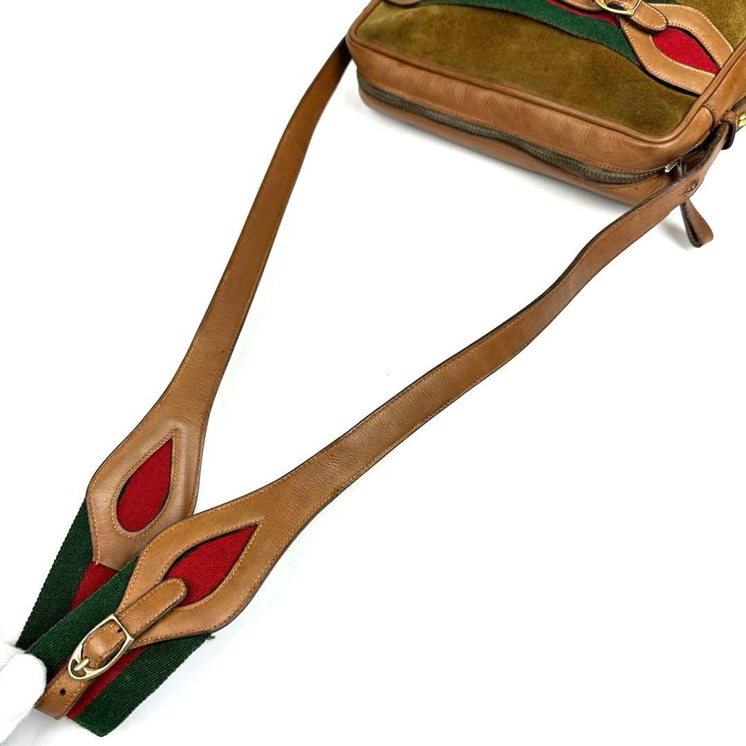 【美品】グッチ　ショルダーバッグ　シェリーライン　スエード　レザー　ブラウン