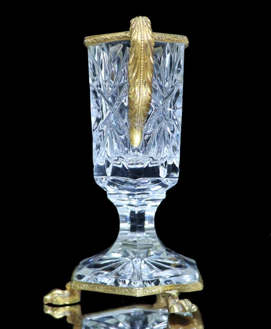 オールド・バカラ 1880年頃 ブロンズ装飾耳付獅子脚花瓶 小物入れディアマン