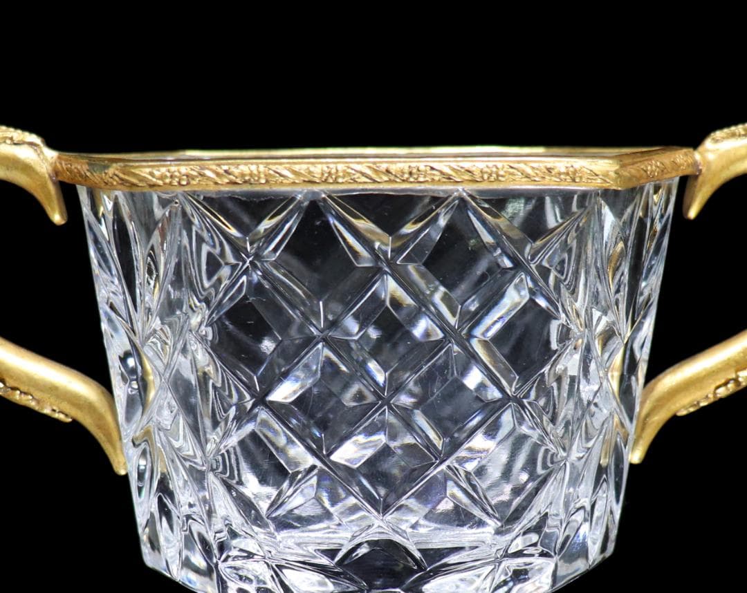 オールド・バカラ 1880年頃 ブロンズ装飾耳付獅子脚花瓶 小物入れディアマン