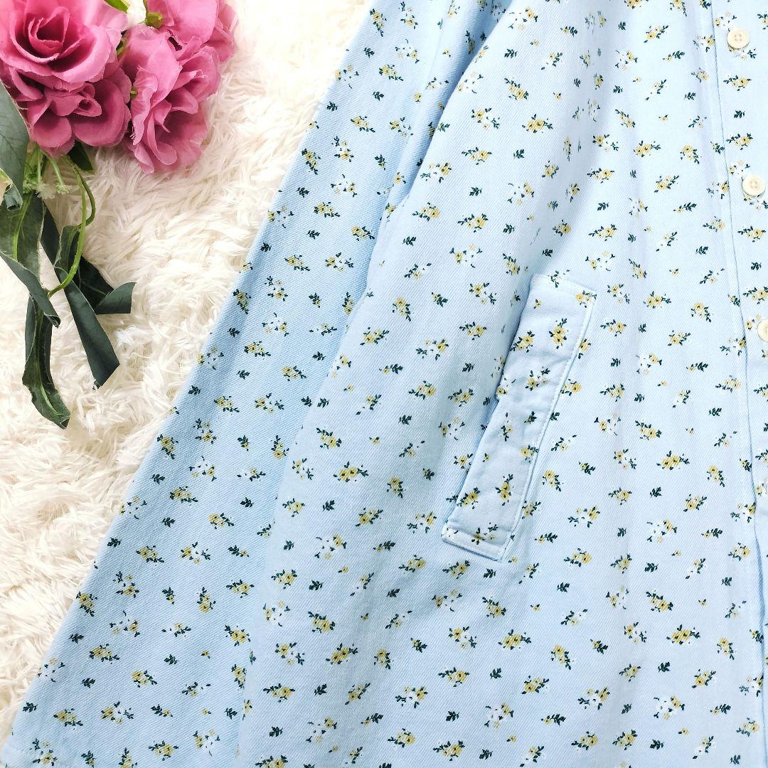 リトルサニーバイト フラワー プリント ロング デニム ジャケット ブルー M