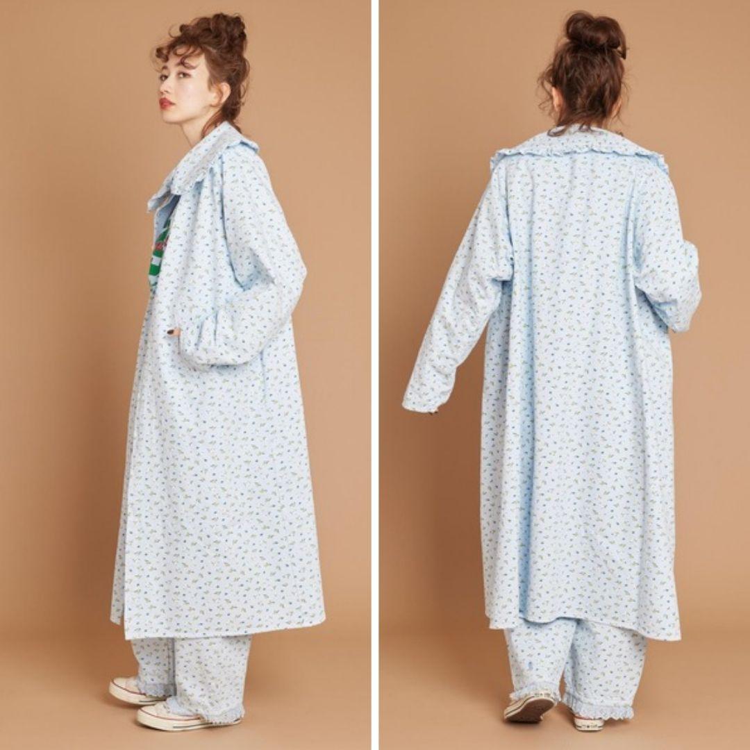 リトルサニーバイト フラワー プリント ロング デニム ジャケット ブルー M