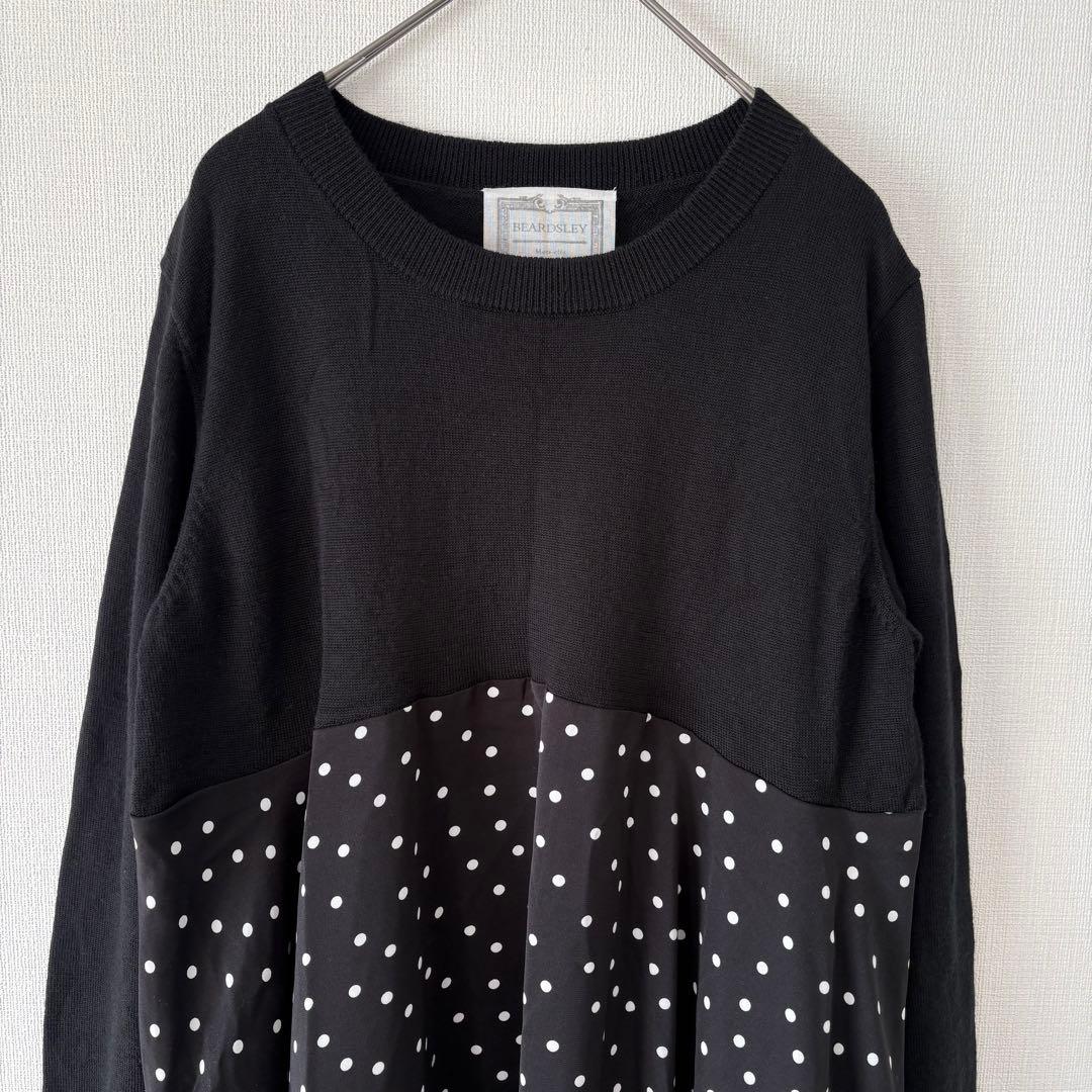 BEARDSLEY ビアズリー ドットマルワンピース 黒 白 フリー　コクーン