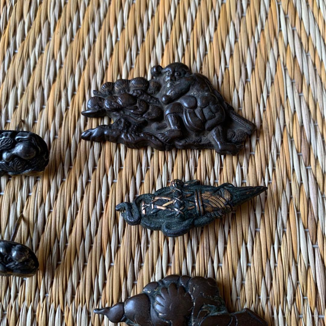 前金具 目貫 金工 人物 にわとり 9点