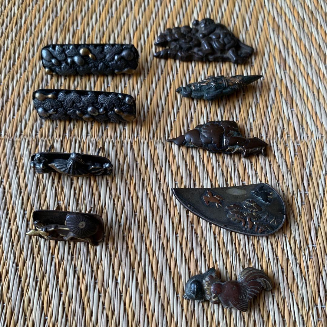 前金具 目貫 金工 人物 にわとり 9点