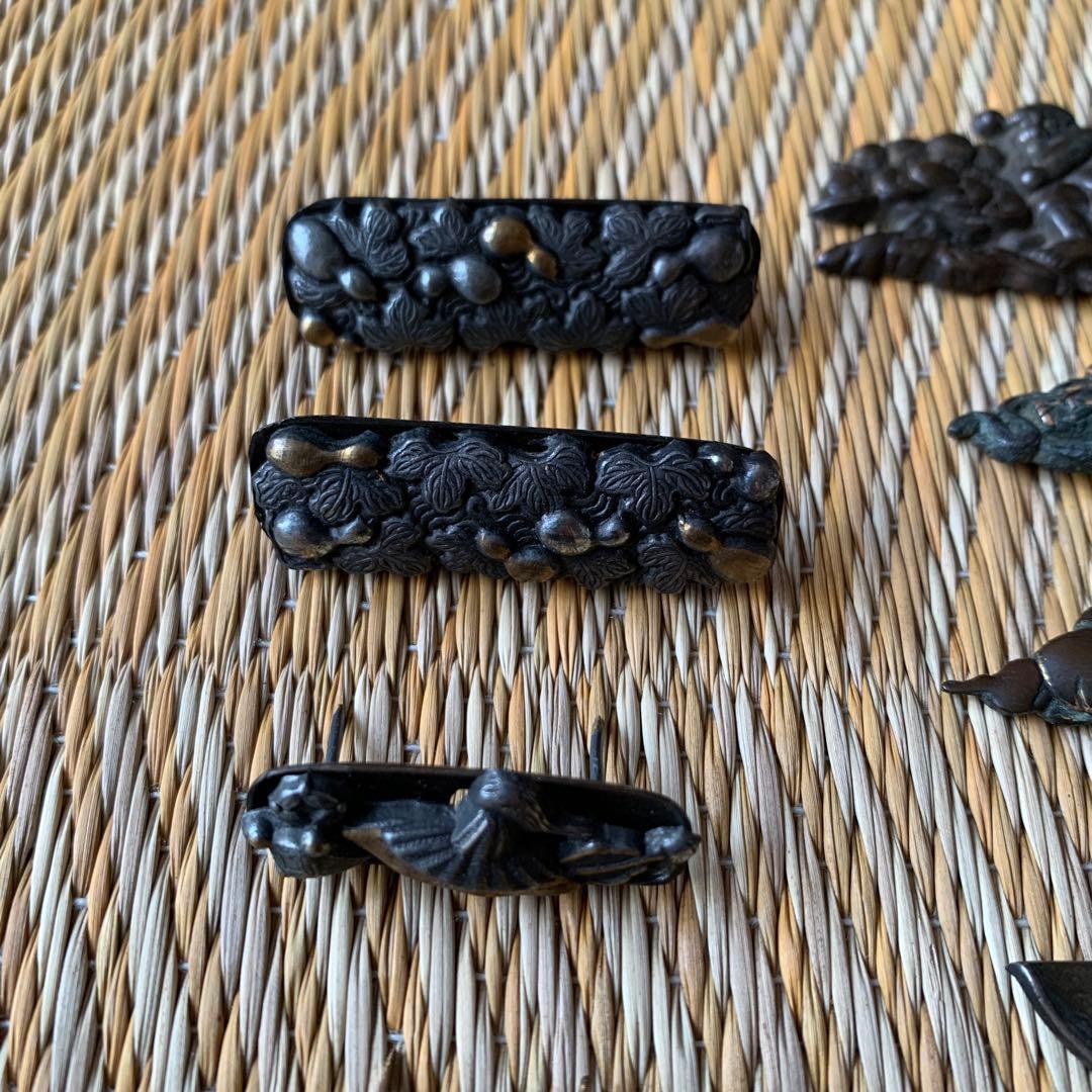 前金具 目貫 金工 人物 にわとり 9点