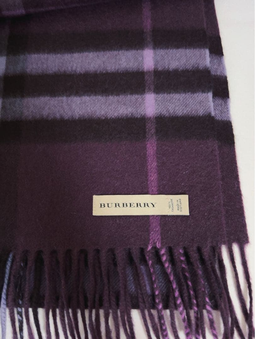 バーバリー　BURBERRY マフラー　カシミヤ100% チェック　紫