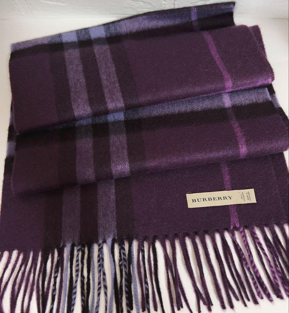 バーバリー　BURBERRY マフラー　カシミヤ100% チェック　紫