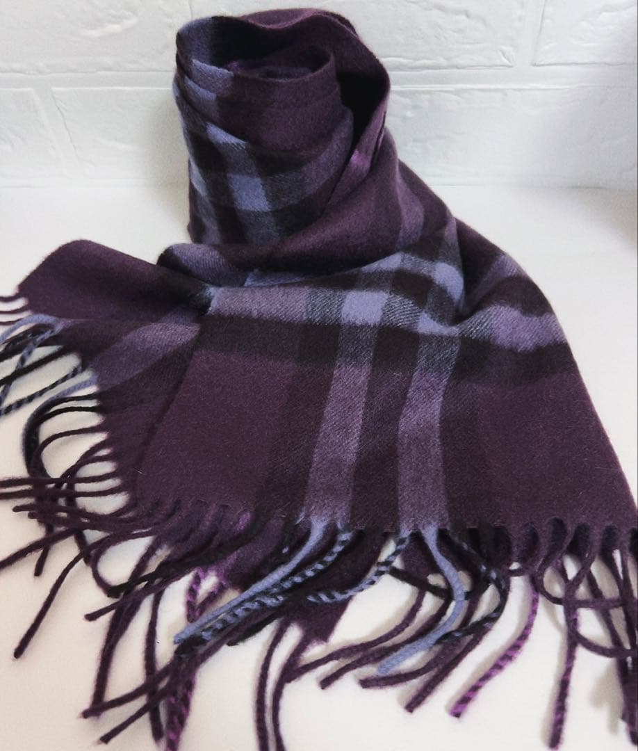 バーバリー　BURBERRY マフラー　カシミヤ100% チェック　紫