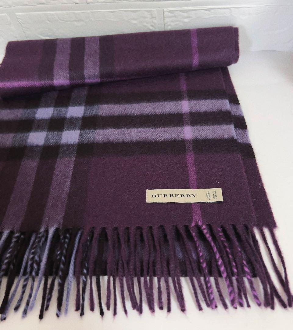 バーバリー　BURBERRY マフラー　カシミヤ100% チェック　紫