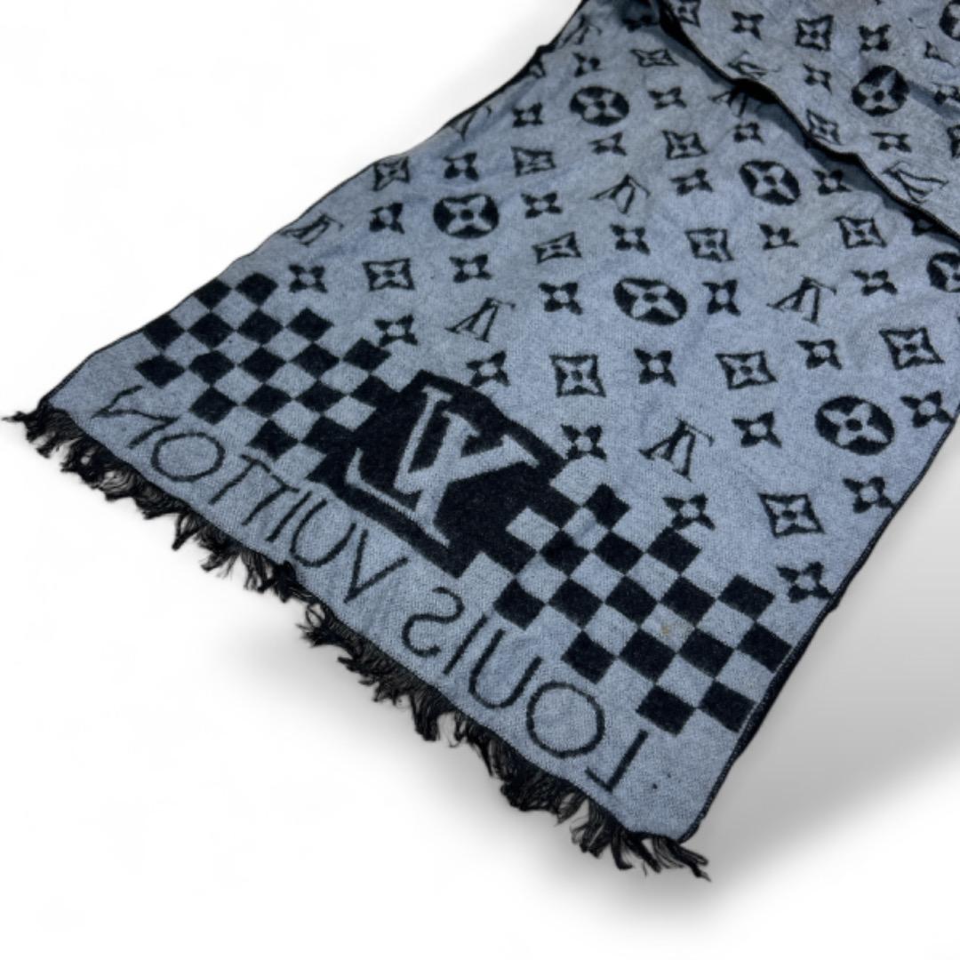 良品　ルイヴィトン　モノグラムマフラー　カシミヤ　　ブラック　グレー