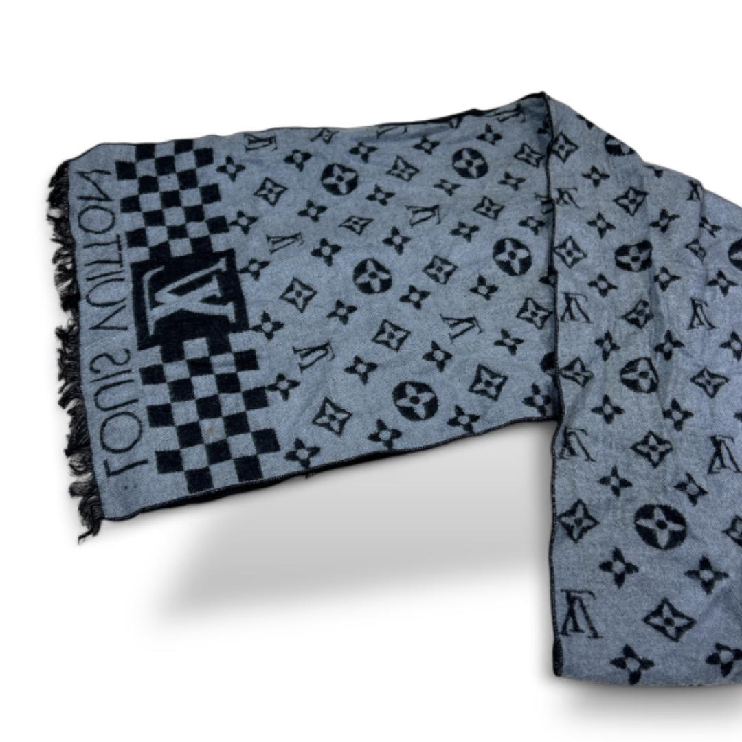 良品　ルイヴィトン　モノグラムマフラー　カシミヤ　　ブラック　グレー