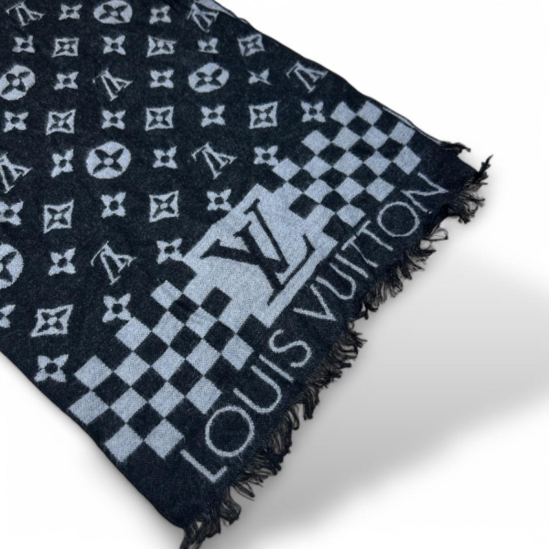 良品　ルイヴィトン　モノグラムマフラー　カシミヤ　　ブラック　グレー