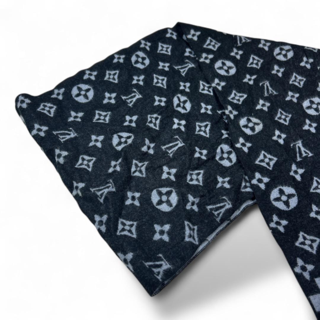 良品　ルイヴィトン　モノグラムマフラー　カシミヤ　　ブラック　グレー