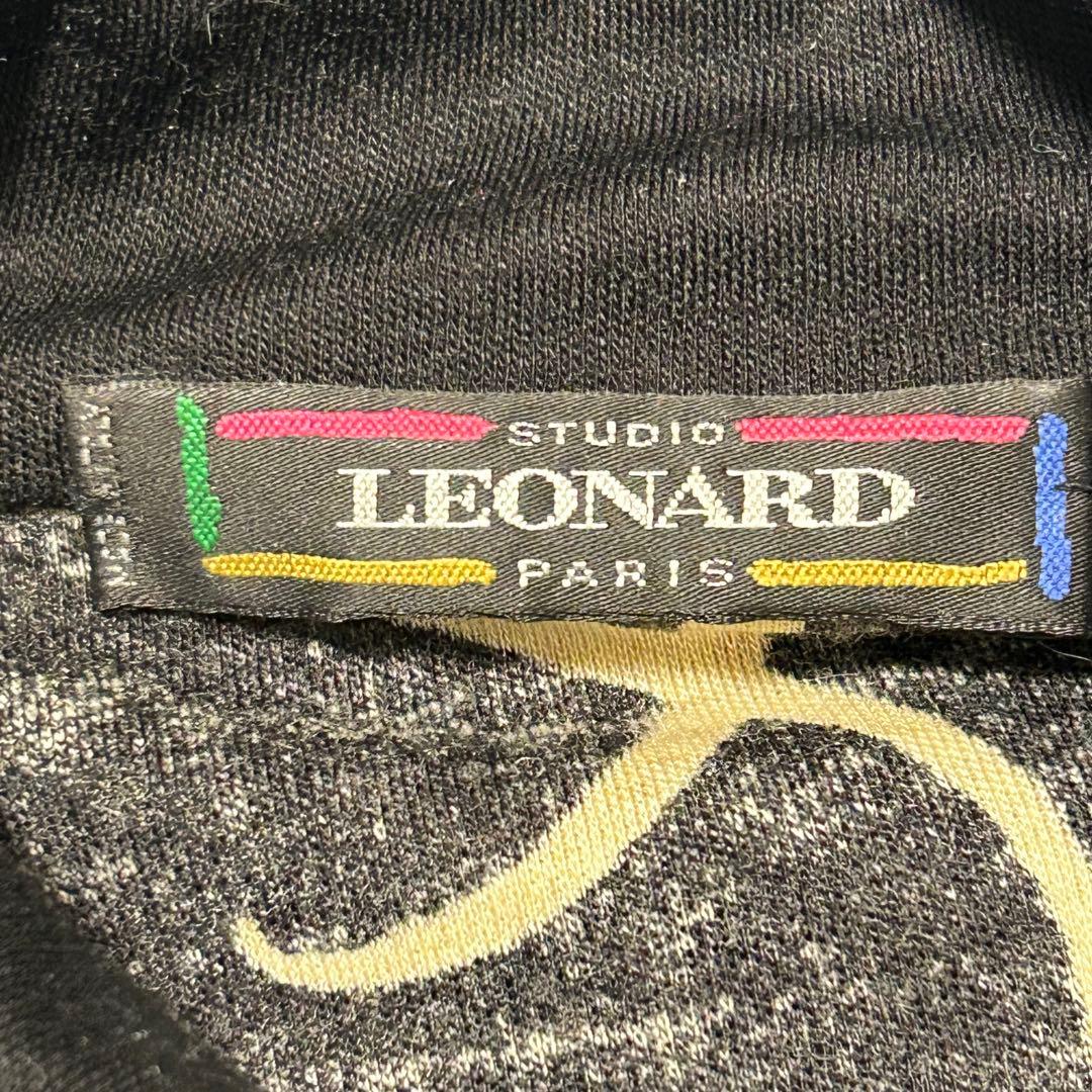 レオナール ウール100％ タートルネック ニット 花柄 ロングワンピース 黒