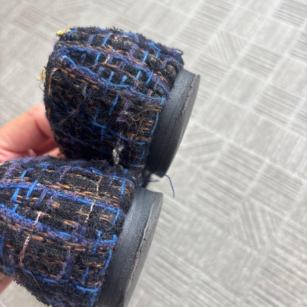 CHANEL ネイビー フラットシューズ　ツイード　使用感あり