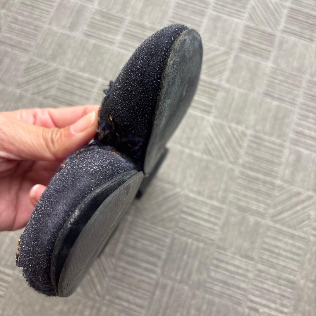 CHANEL ネイビー フラットシューズ　ツイード　使用感あり