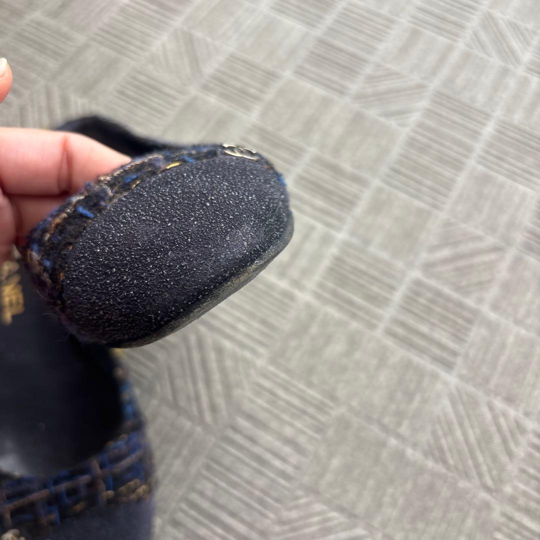 CHANEL ネイビー フラットシューズ　ツイード　使用感あり