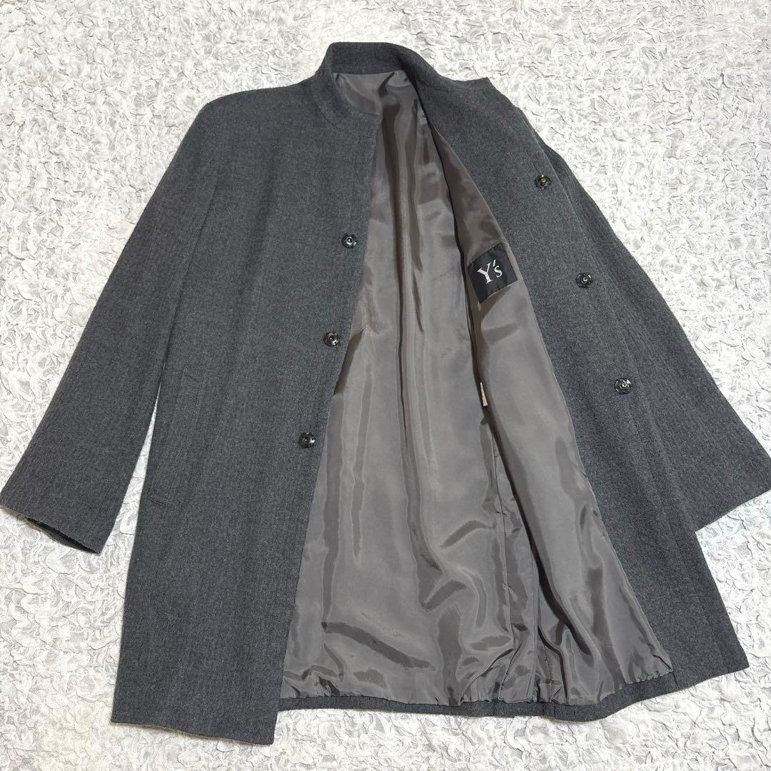 美品　y's レースアップ デザイン スタンドカラー チェスター コート ウール
