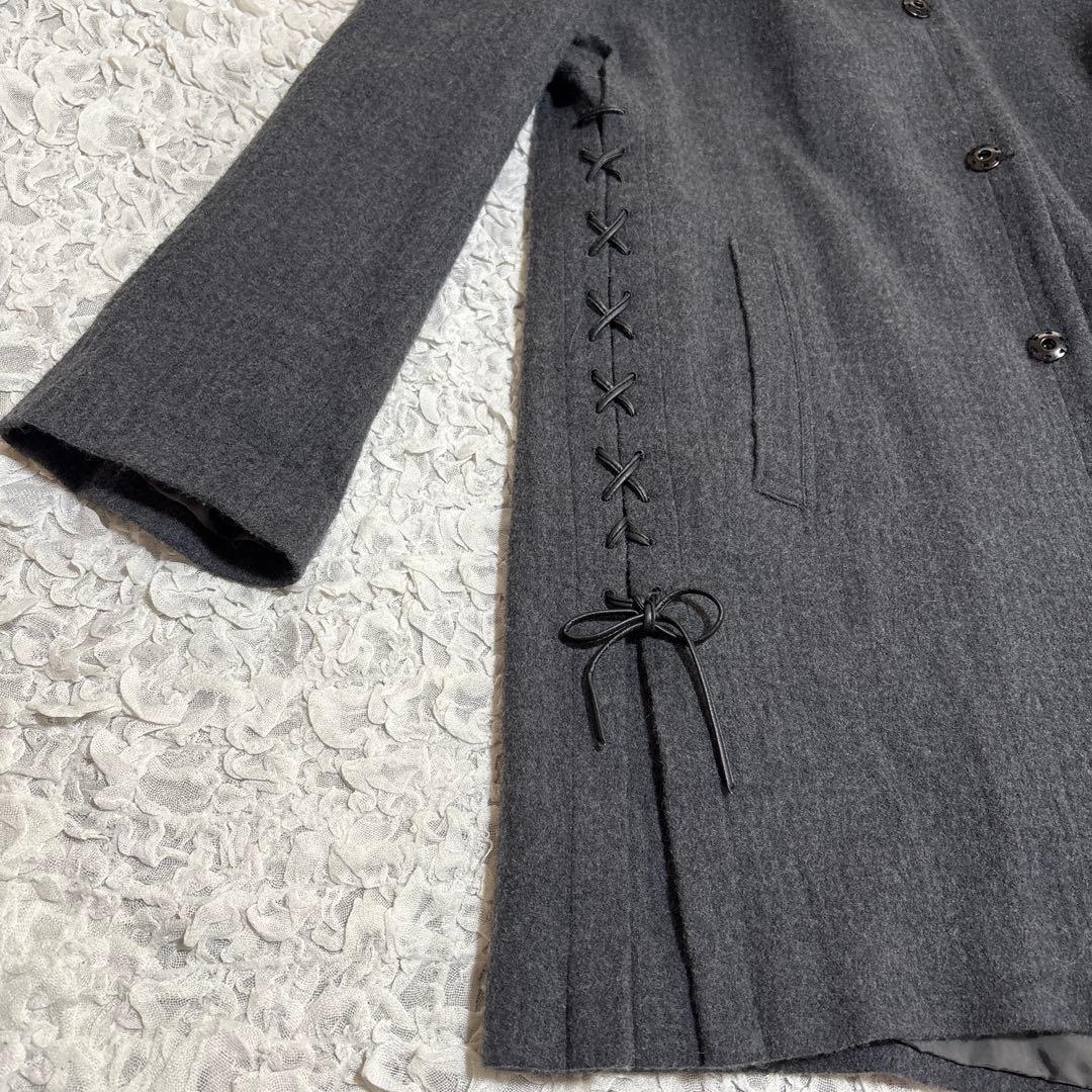 美品　y's レースアップ デザイン スタンドカラー チェスター コート ウール