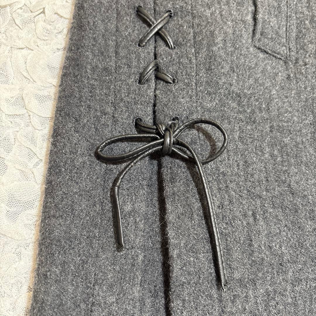 美品　y's レースアップ デザイン スタンドカラー チェスター コート ウール