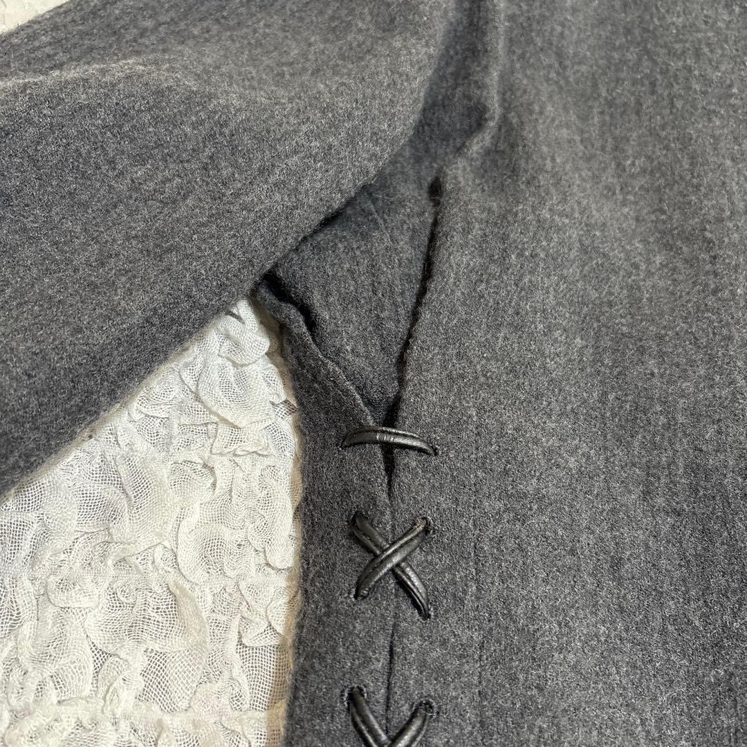 美品　y's レースアップ デザイン スタンドカラー チェスター コート ウール