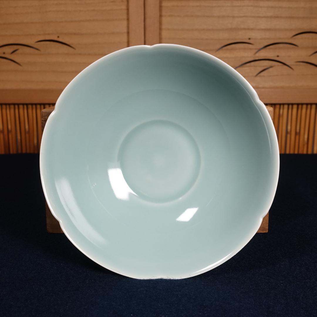 二代 加藤渓山造 砧青瓷 馬蝗絆茶碗 共箱 茶道具