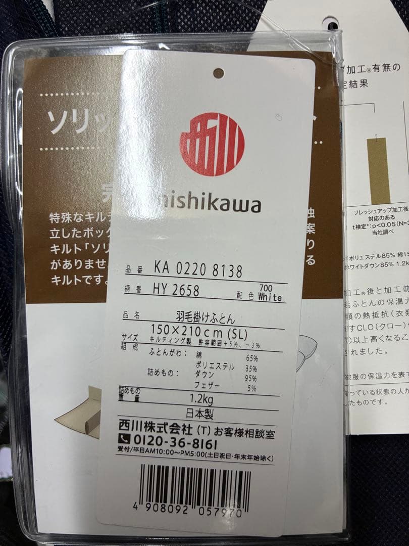 西川羽毛掛けふとんシングルサイズ新品