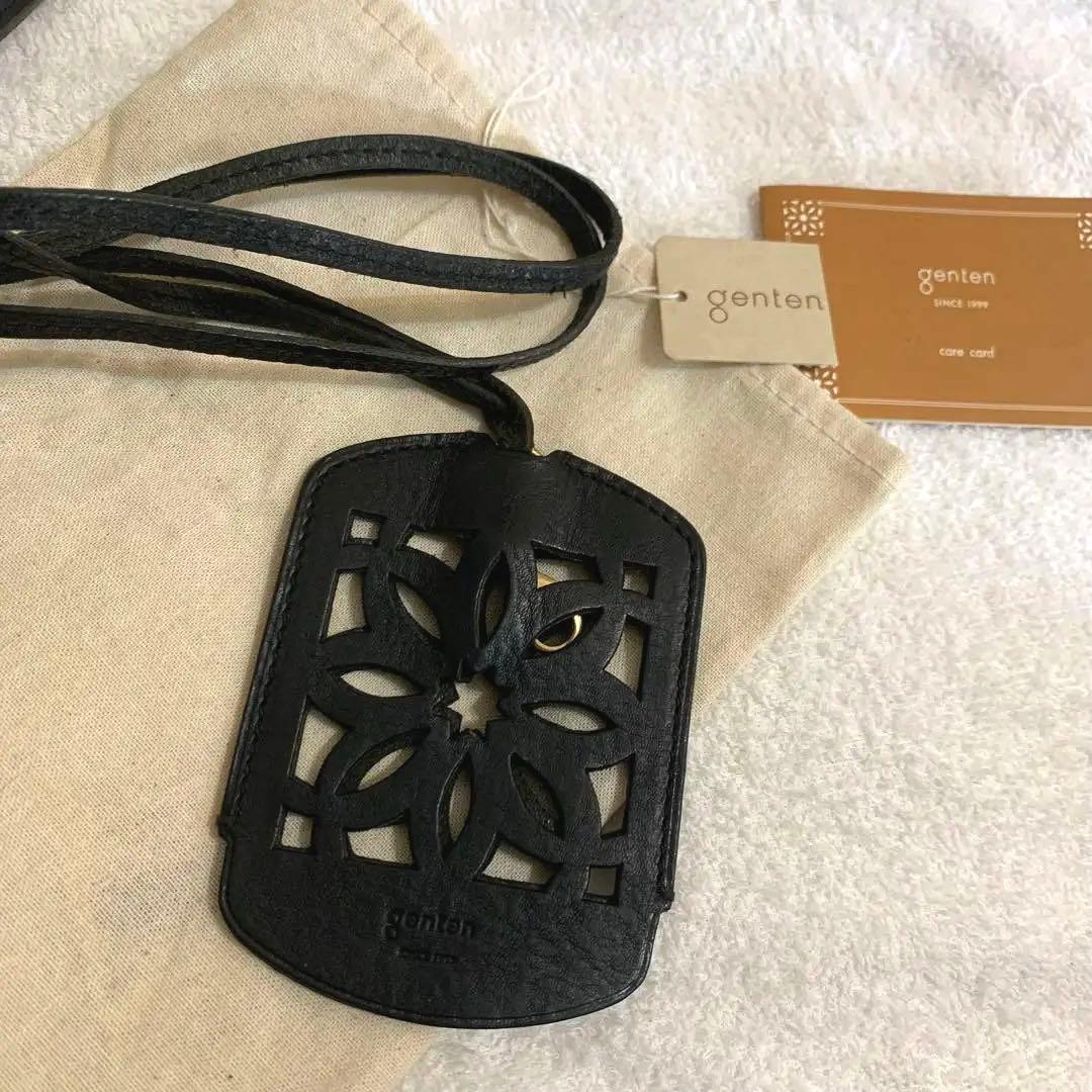 ゲンテン　genten ネックストラップキーケース　黒　カット　レザー