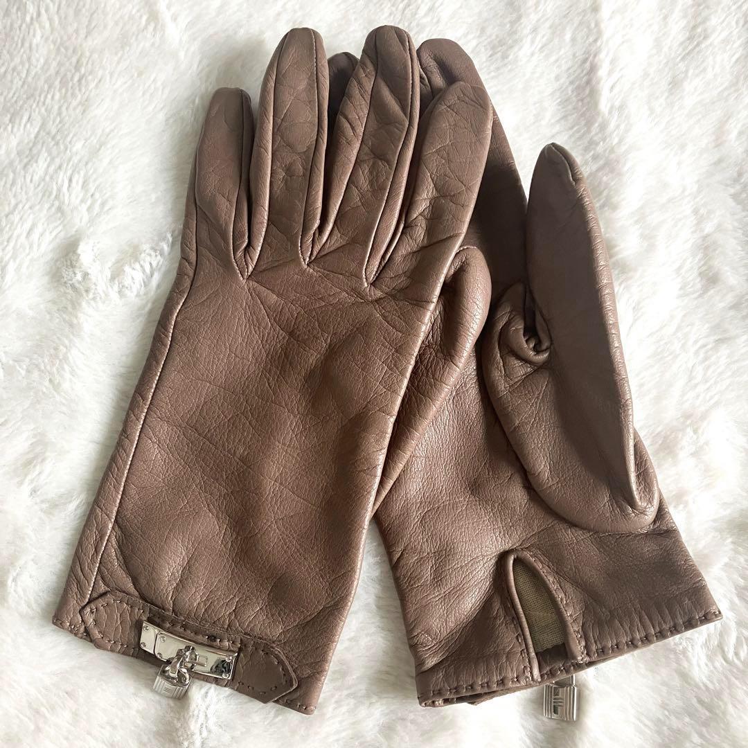 エルメス レザー ケリーカデナ シルバーチャーム グローブ 8 エトゥープ