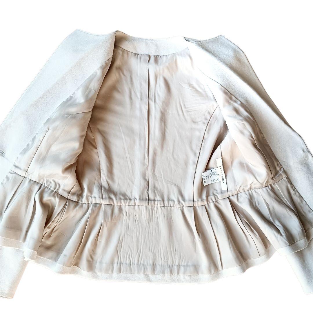 【タエアシダ】ノーカラージャケット М ペプラム ライトベージュ