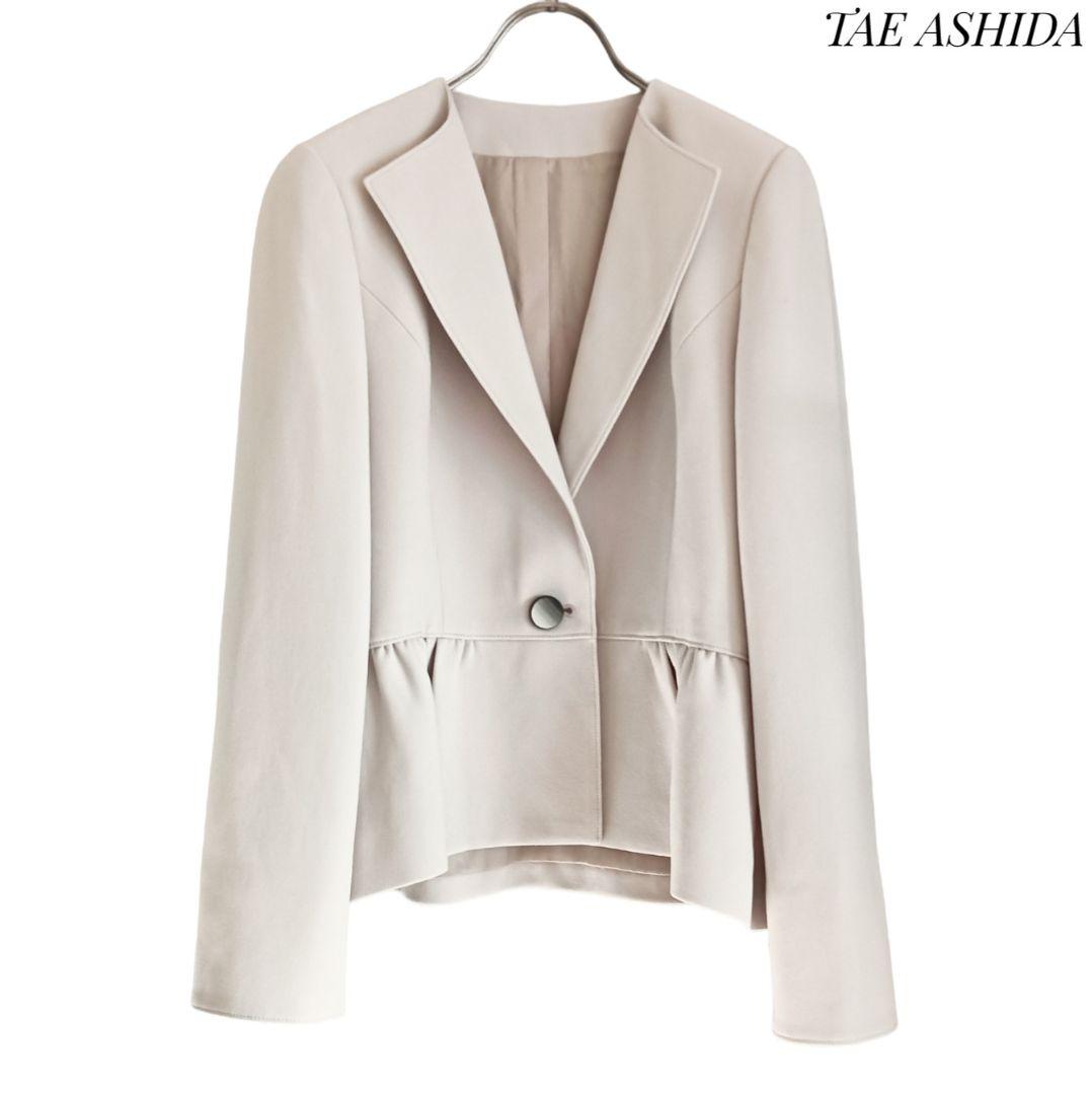 【タエアシダ】ノーカラージャケット М ペプラム ライトベージュ