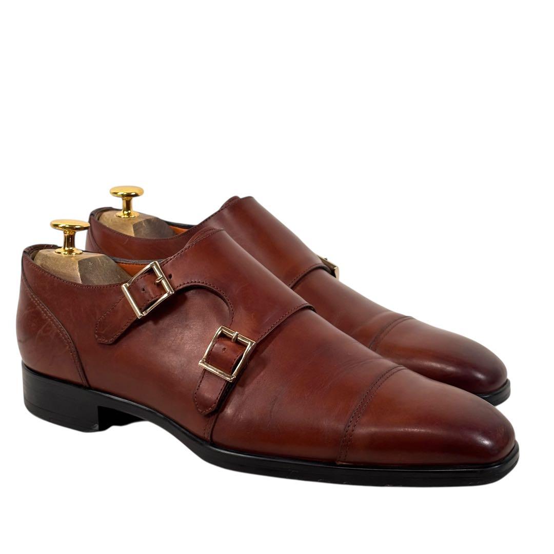 高級 サントーニ 6 25 レザー ビジネスシューズ ダブルモンク ブラウン