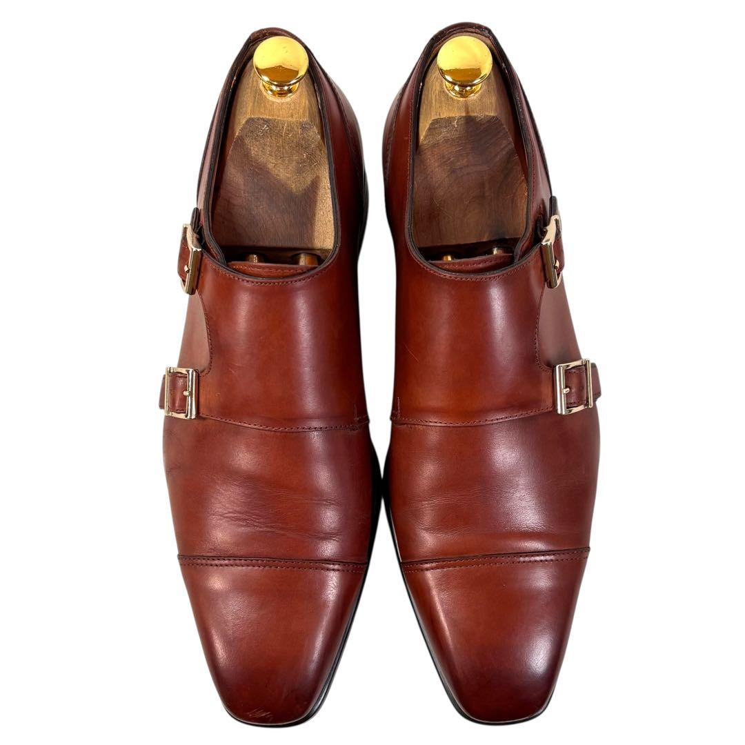 高級 サントーニ 6 25 レザー ビジネスシューズ ダブルモンク ブラウン
