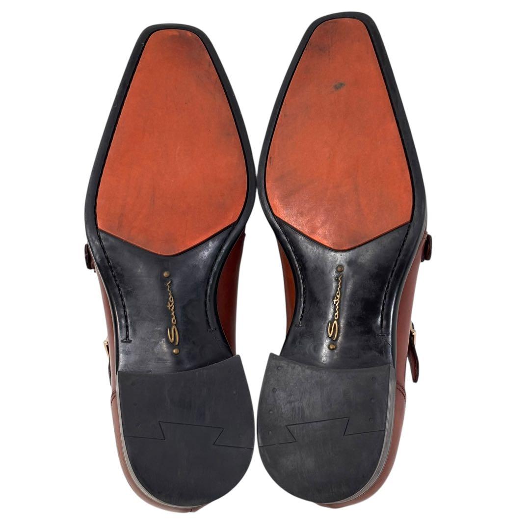 高級 サントーニ 6 25 レザー ビジネスシューズ ダブルモンク ブラウン