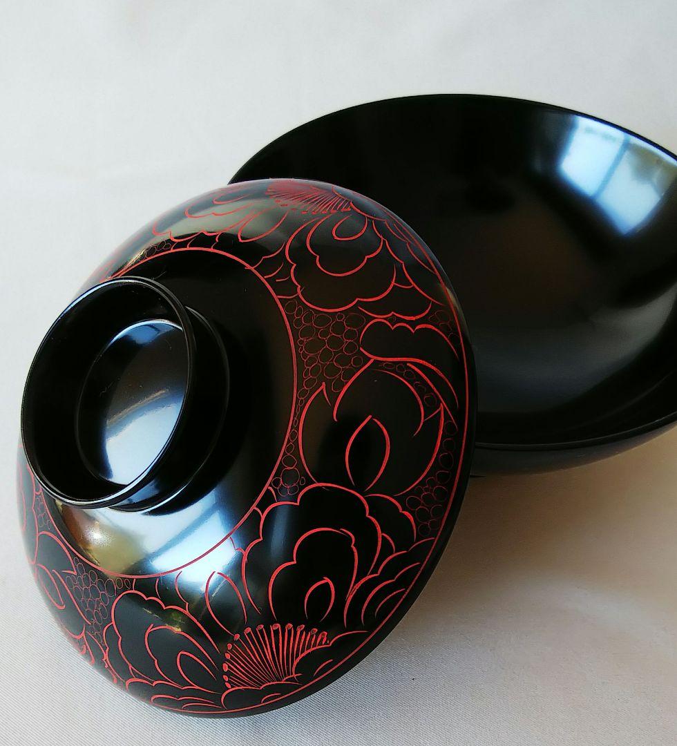 ★おまとめ歓迎★沈朱牡丹彫 ★越前塗★椀 10客★殆んど未使用