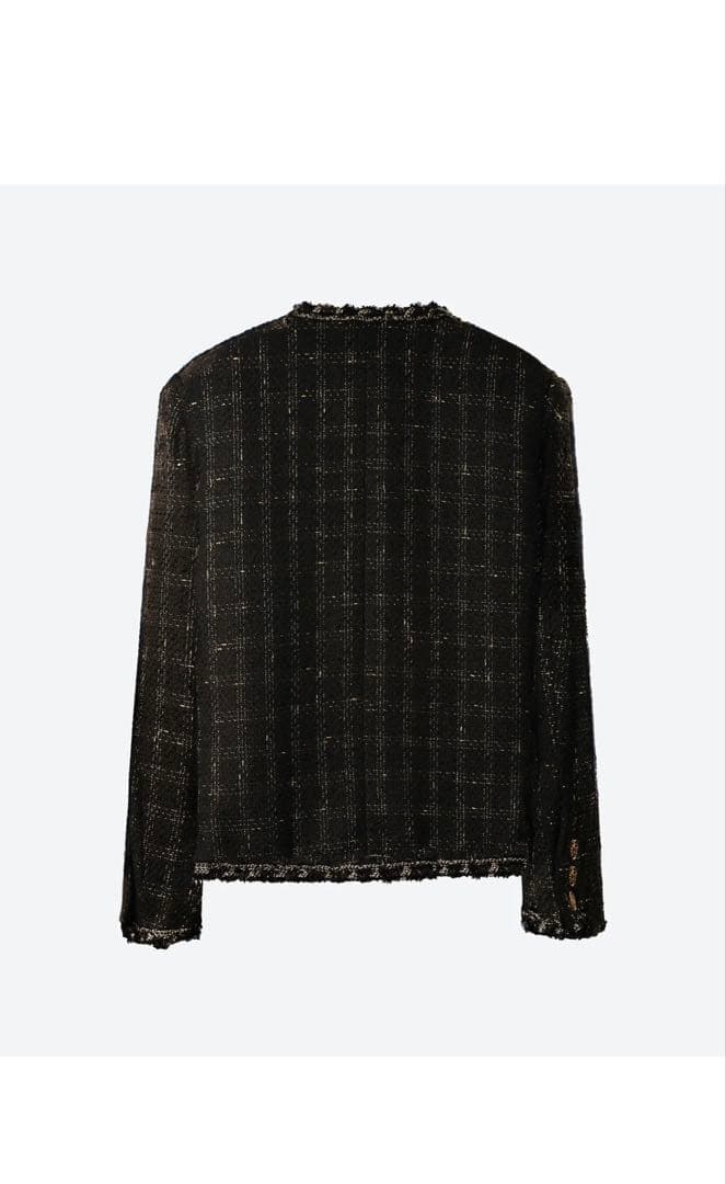 ツイードノーカラージャケット　ブラック、ゴールド　韓国　musinsa