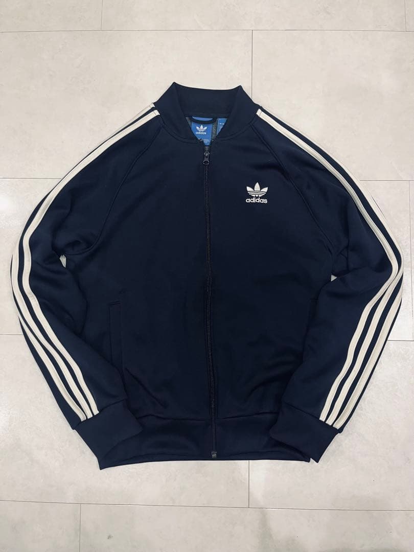 【adidas】アディダス 刺繍 トレフォイルロゴ SST ジャージ XL 紺