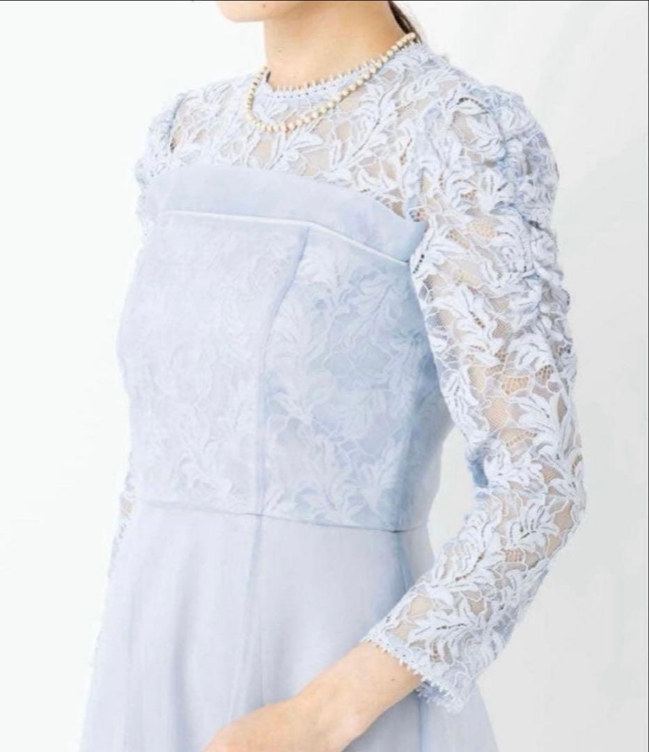 新品✨SNIDEL　ボリュームフレアレースドッキングドレス　結婚式　ライトブルー