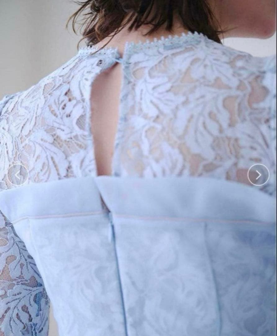 新品✨SNIDEL　ボリュームフレアレースドッキングドレス　結婚式　ライトブルー