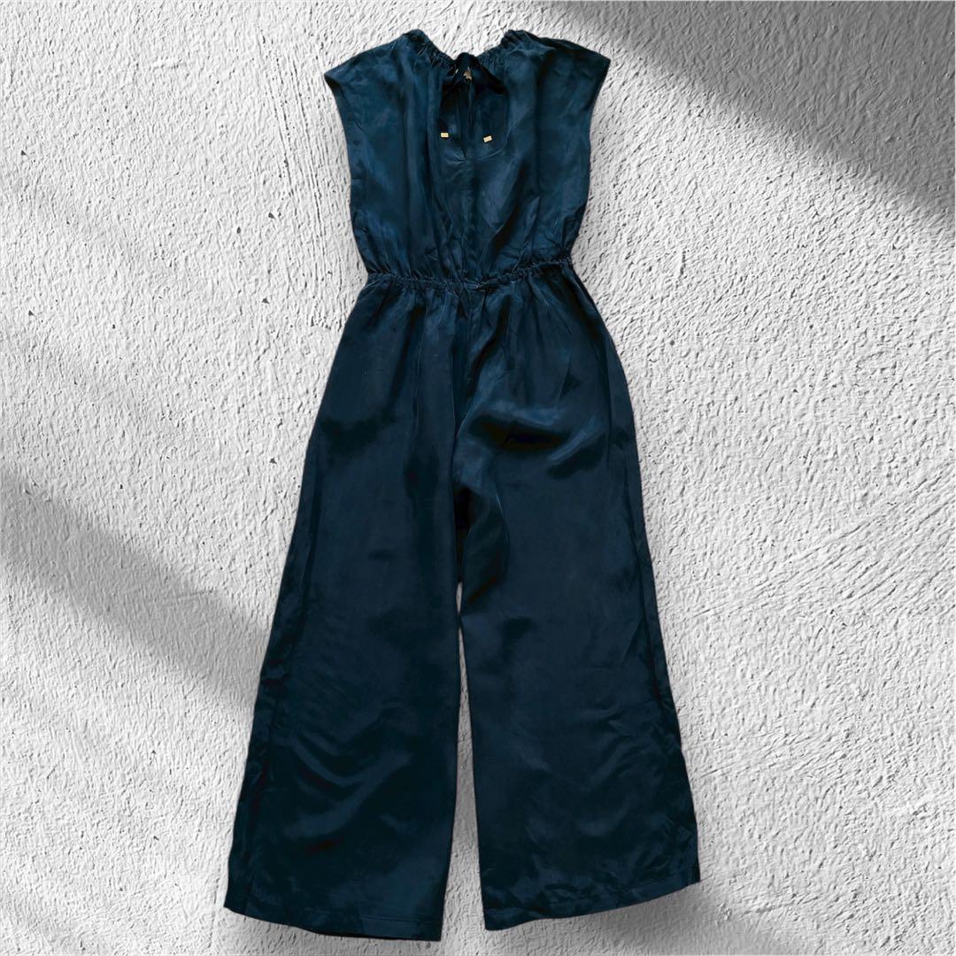 【未使用級】IENA キュプラ ギャザー ネック オールインワン ネイビー