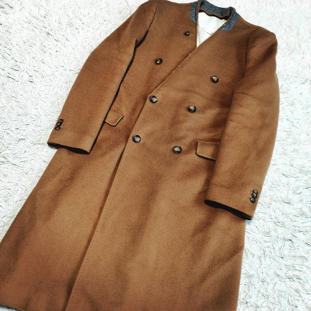 メゾンマルジェラ チェスターコート ダブルボタン ノーカラー キャメル ウール