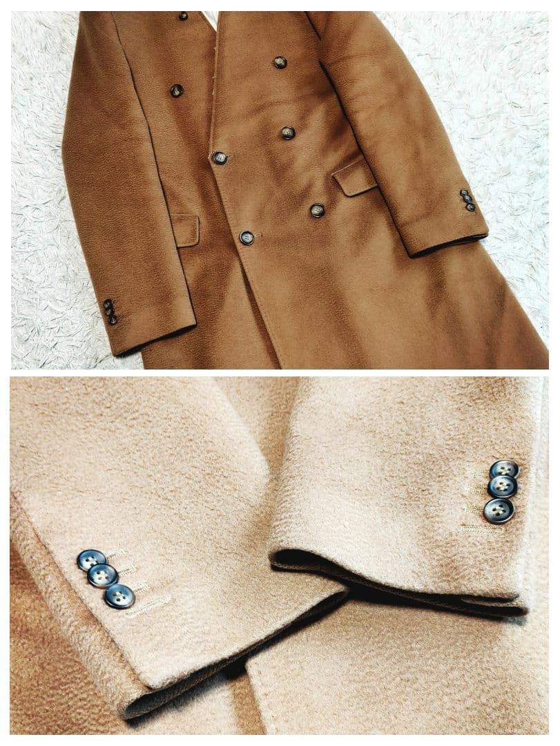 メゾンマルジェラ チェスターコート ダブルボタン ノーカラー キャメル ウール