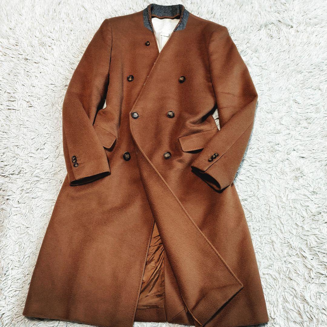 メゾンマルジェラ チェスターコート ダブルボタン ノーカラー キャメル ウール