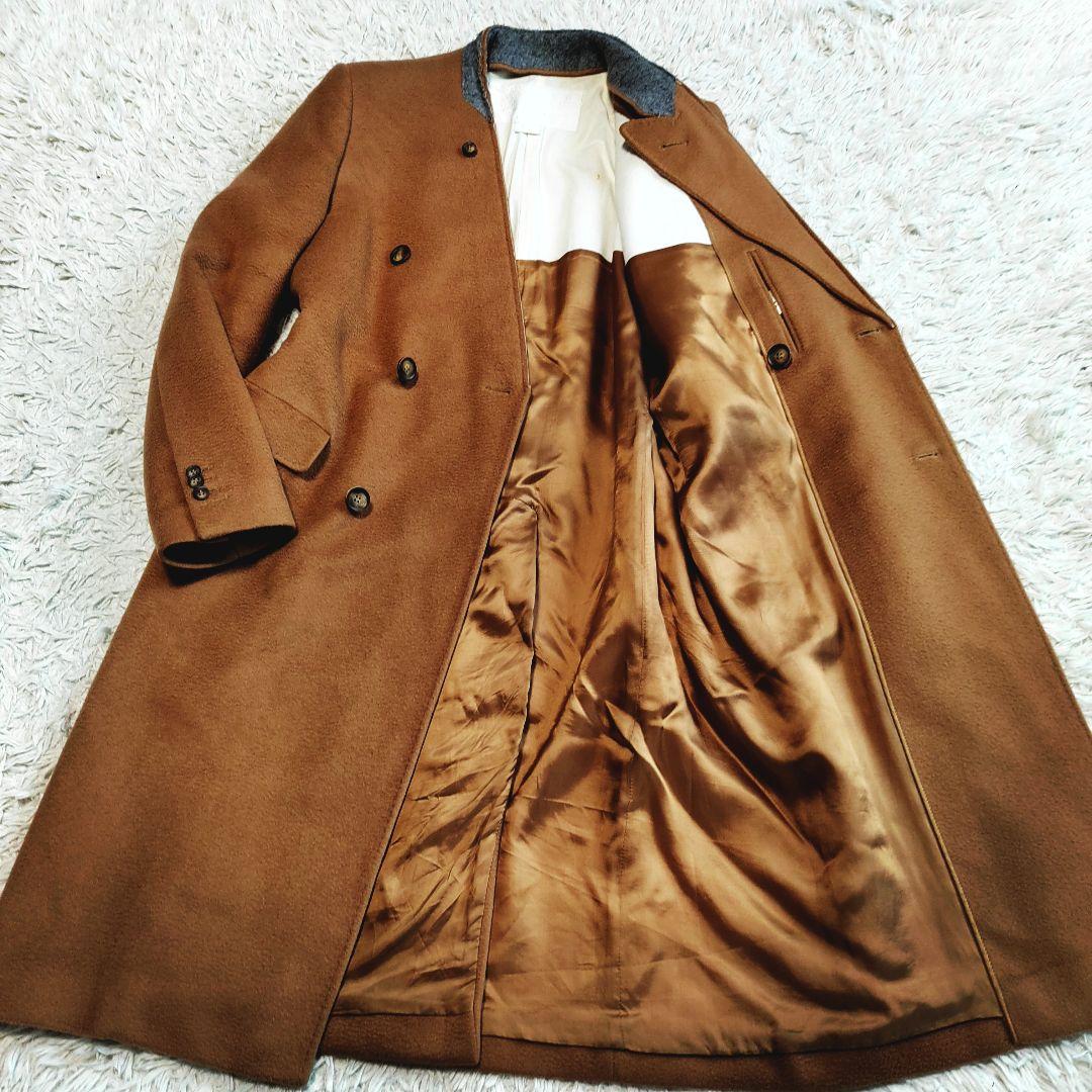 メゾンマルジェラ チェスターコート ダブルボタン ノーカラー キャメル ウール