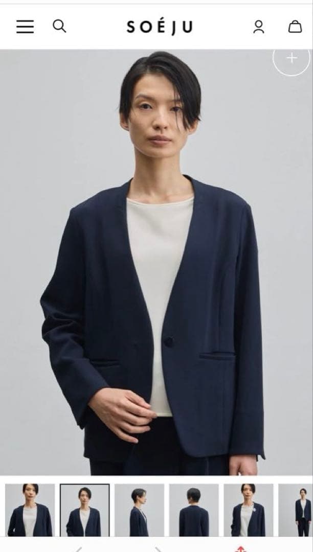 ★Sandyさん専用★Soeju(ソージュ)ノーカラージャケット ネイビー　M